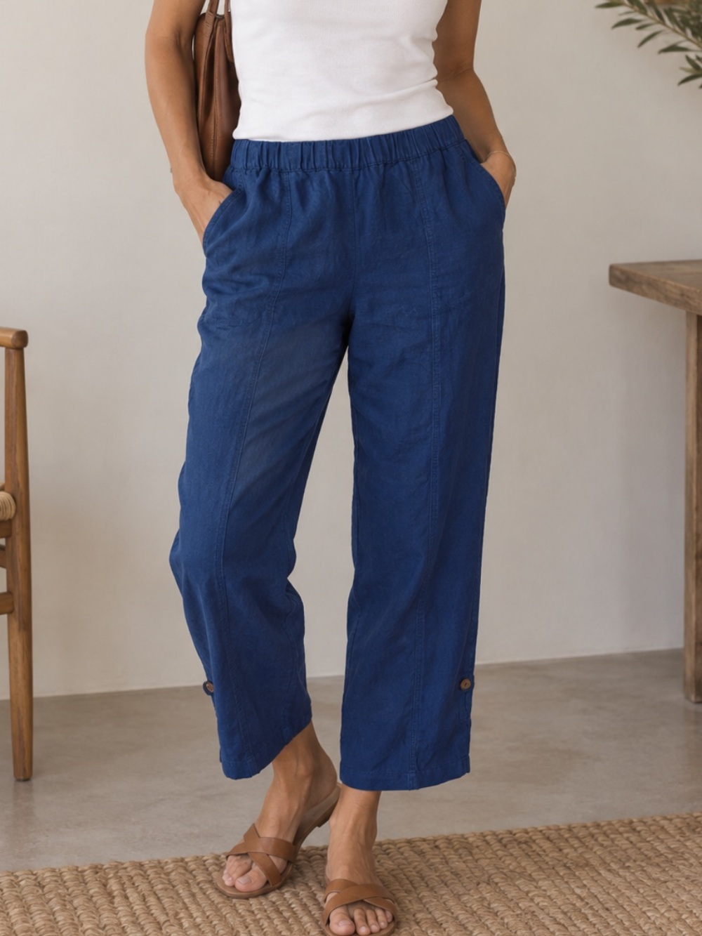J Jill Linen High Rise Pull On Elastic Waist Pants